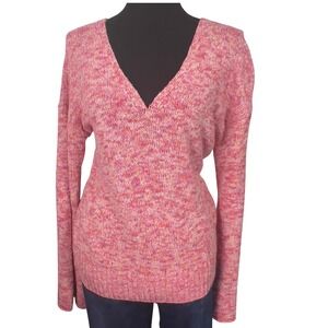 J.Crew Womens V Neck Sweater Marled‎ Primrose Cotton Blend Size S Flare Sleeves
